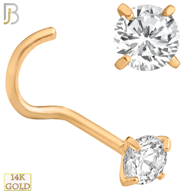 14-NR03L - 14k Solid  Gold Prong Setting  Round Lab Diamond Nose Screw, Cork Screw image
