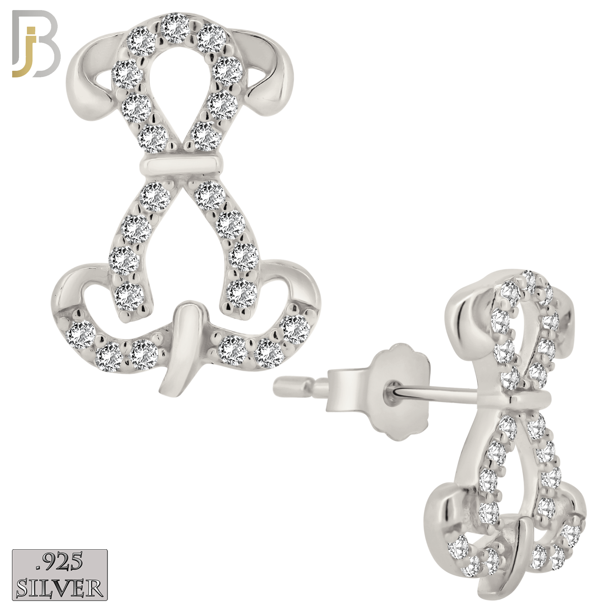 925-ES374 - .925 Sterling Silver CZ Studded Dog Stud Earrings image 1
