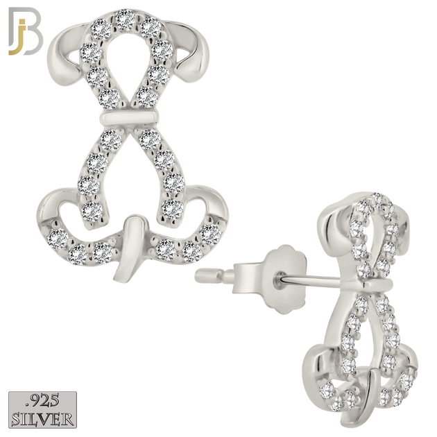 925-ES374 - .925 Sterling Silver CZ Studded Dog Stud Earrings image 1