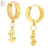 ES135 - Stainless Steel Huggies Hoops Earrings with Dangle Dollar Sign image 3