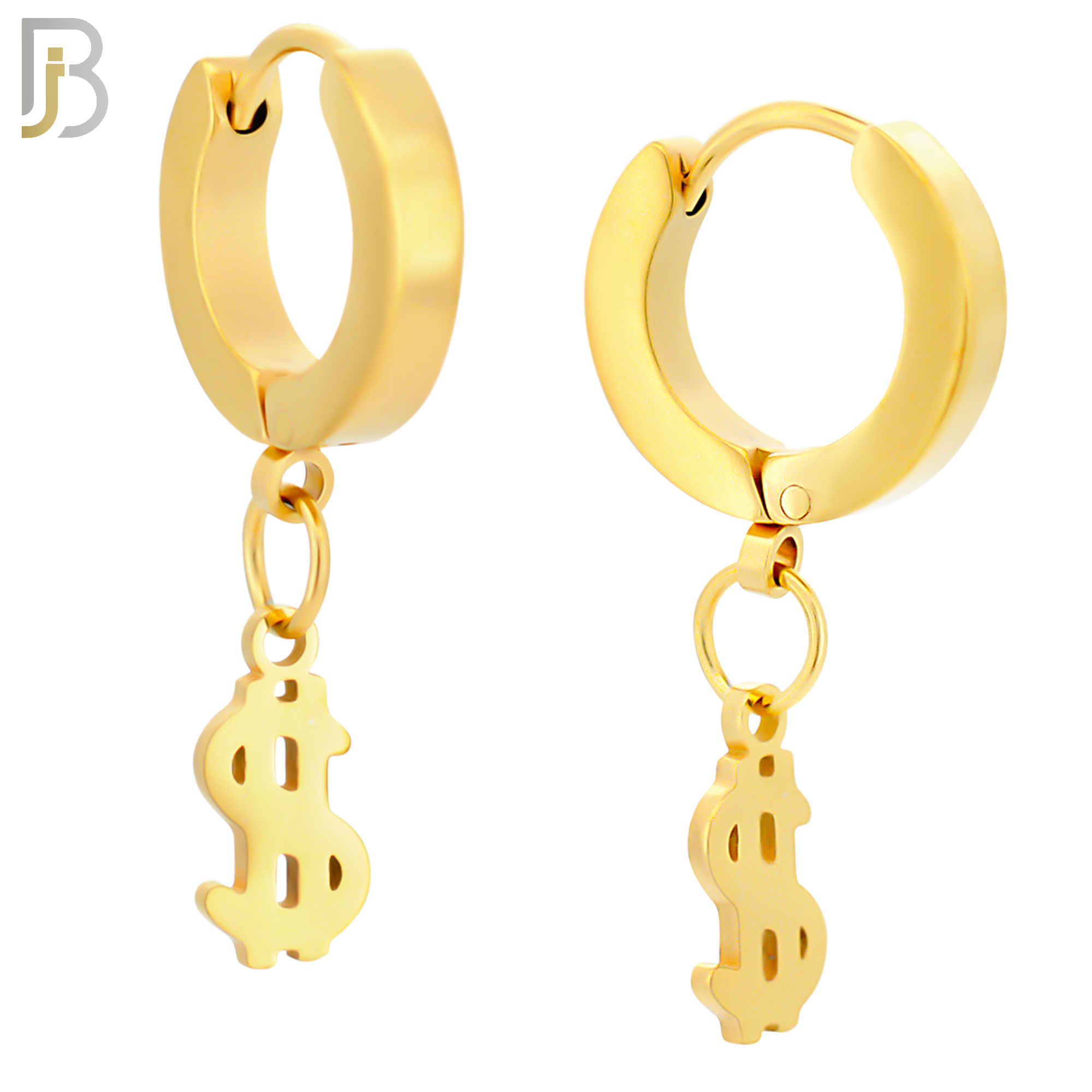 ES135 - Stainless Steel Huggies Hoops Earrings with Dangle Dollar Sign image 3