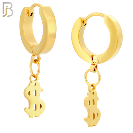 ES135 - Stainless Steel Huggies Hoops Earrings with Dangle Dollar Sign image 3