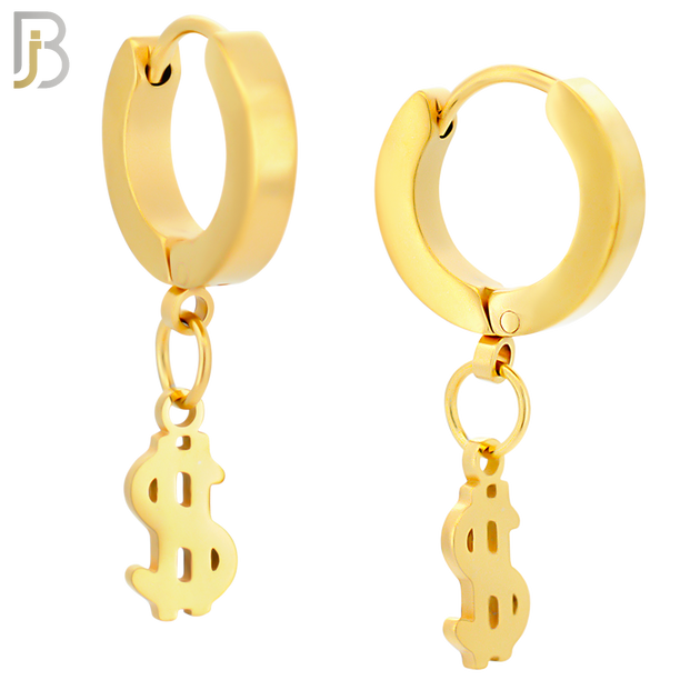 ES135 - Stainless Steel Huggies Hoops Earrings with Dangle Dollar Sign image 3
