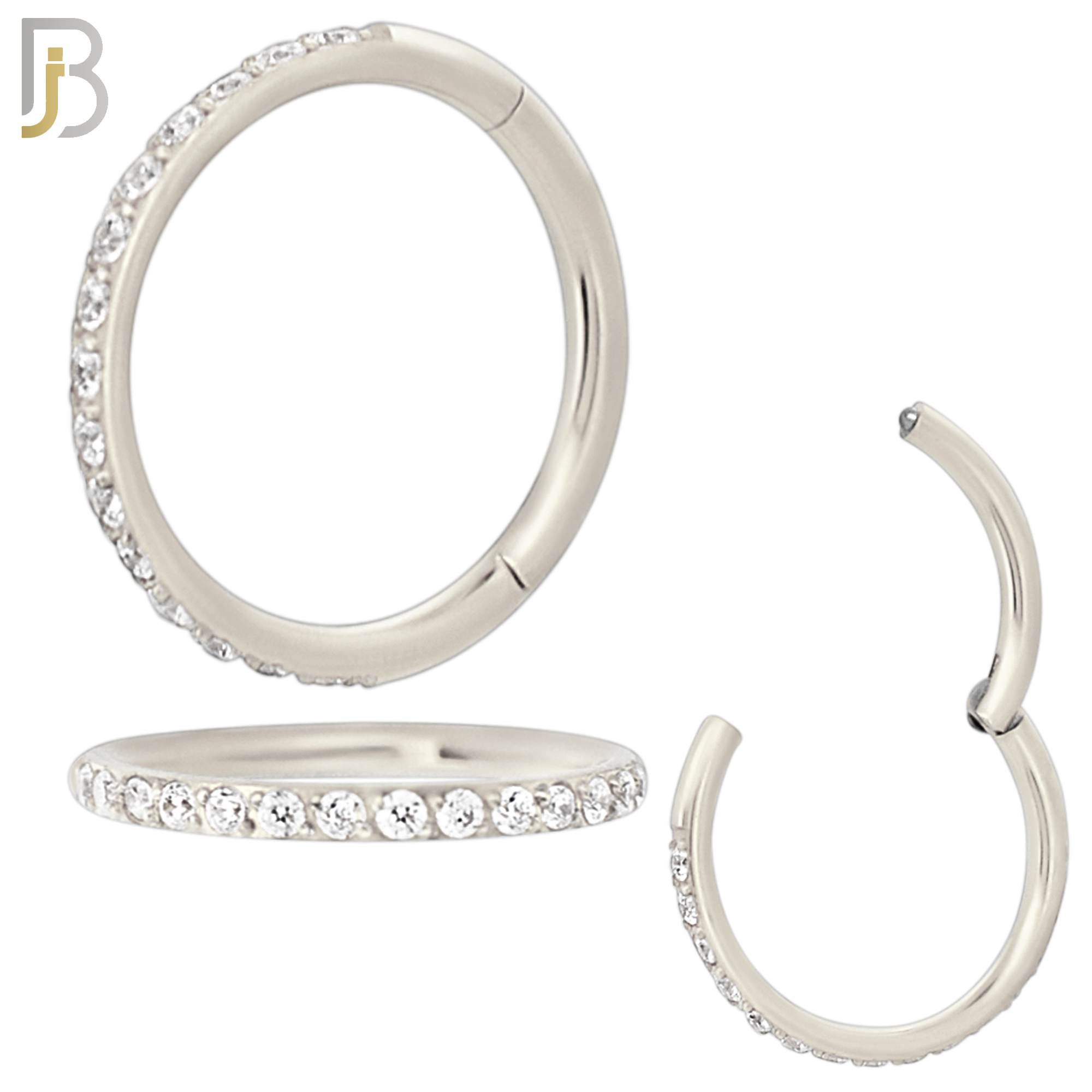 CT94S - 316 Stainless Steel Hinged Hoop with Multi CZ Gems Nose Rings (PACK OF 6) image 3