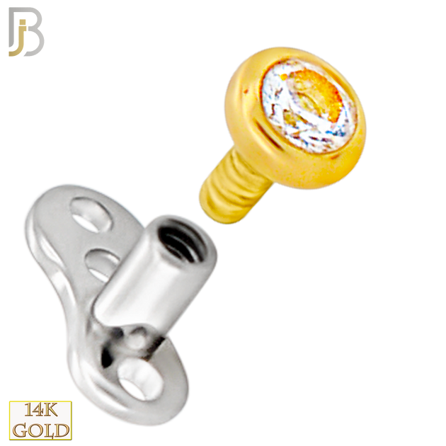14-G23-DM03 - 14k Titanium Anchor with 14k Gold Top Bezel Set Clear Cubic Zirconia Dermal - Internally Threaded image 3