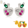 925-ES205 - .925 Sterling Silver Apple Design Earring Stud with Fuchsia Zircon image 0