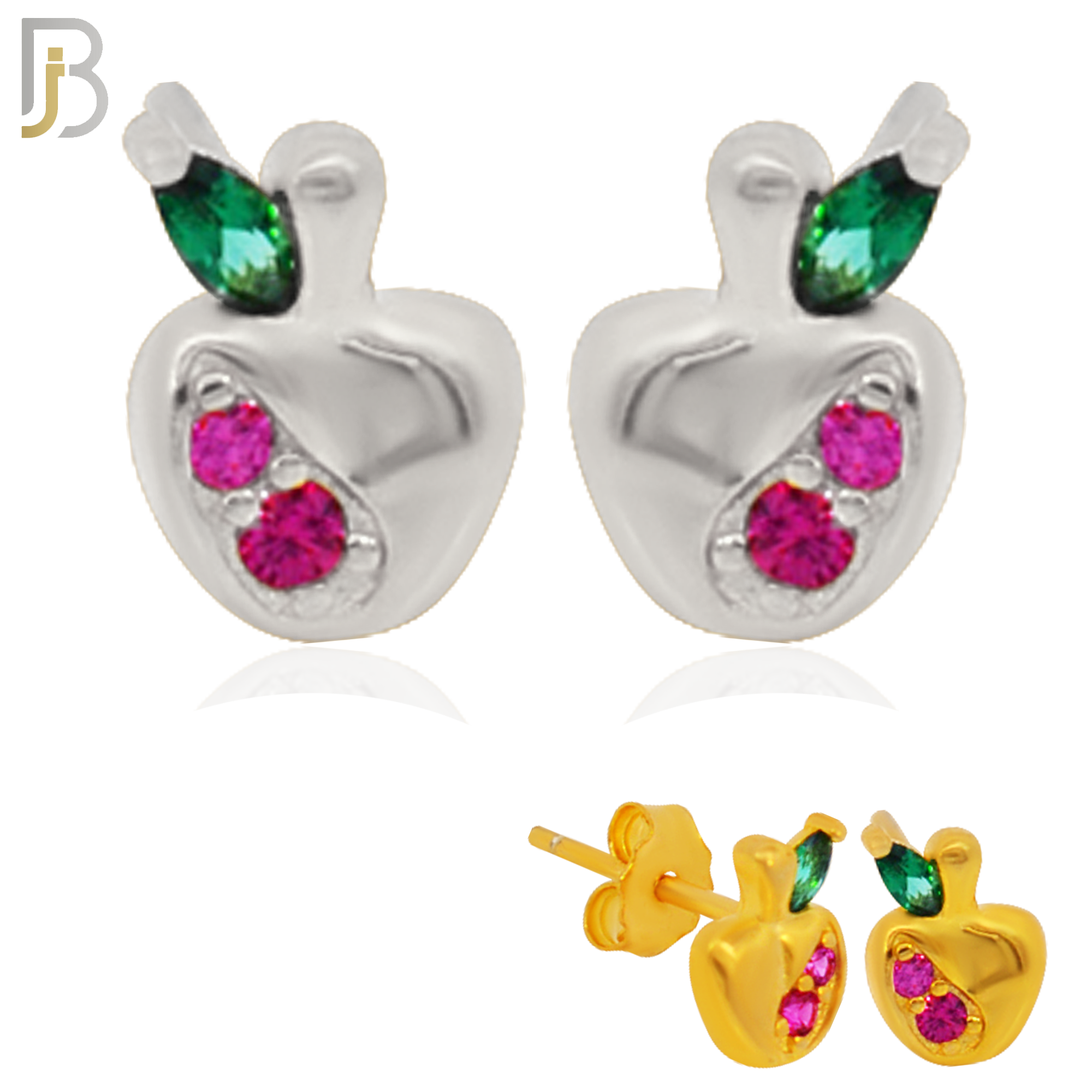 925-ES205 - .925 Sterling Silver Apple Design Earring Stud with Fuchsia Zircon image 0