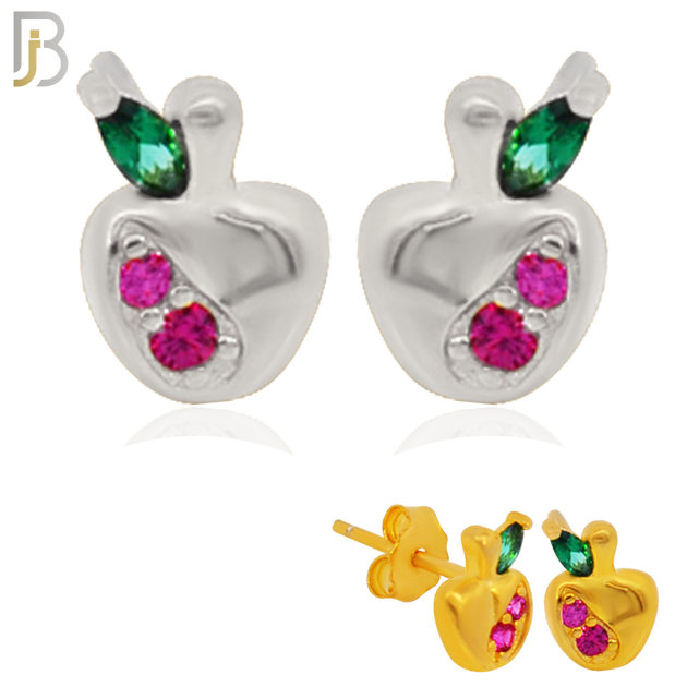 925-ES205 - .925 Sterling Silver Apple Design Earring Stud with Fuchsia Zircon image 0