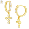 ES110 - 316L Stainless Steel Dangling Cross with Zircon Huggies Clip On image 3