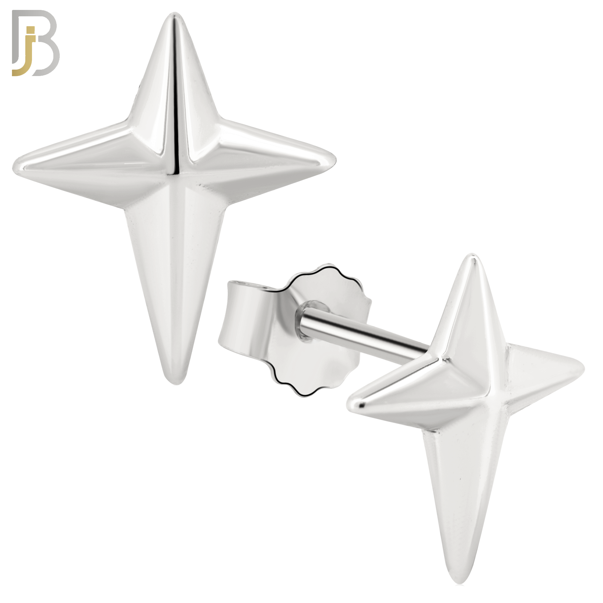 925-ES264 - .925 Sterling Silver Pointed Cross Design Earrings Stud image 1