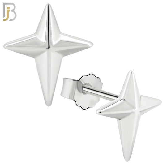 925-ES264 - .925 Sterling Silver Pointed Cross Design Earrings Stud image 1