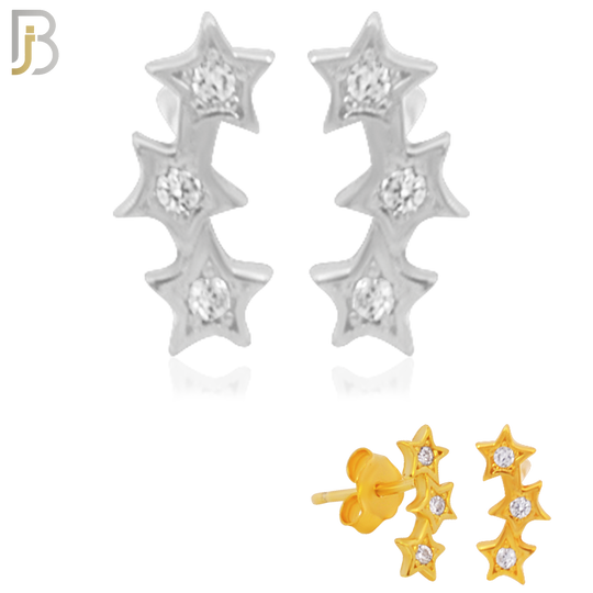 925-ES161 - .925 Sterling Silver Triple Star  with Zircon Design Earring Stud image 0