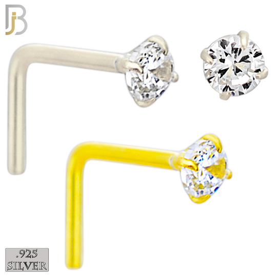 925-NR10GSC-25 - 925 Sterling Silver Round Prong Set 2.5mm L Shape Nose Ring (Pack of 6) - Rhodium Plated and Yellow Gold Plated image