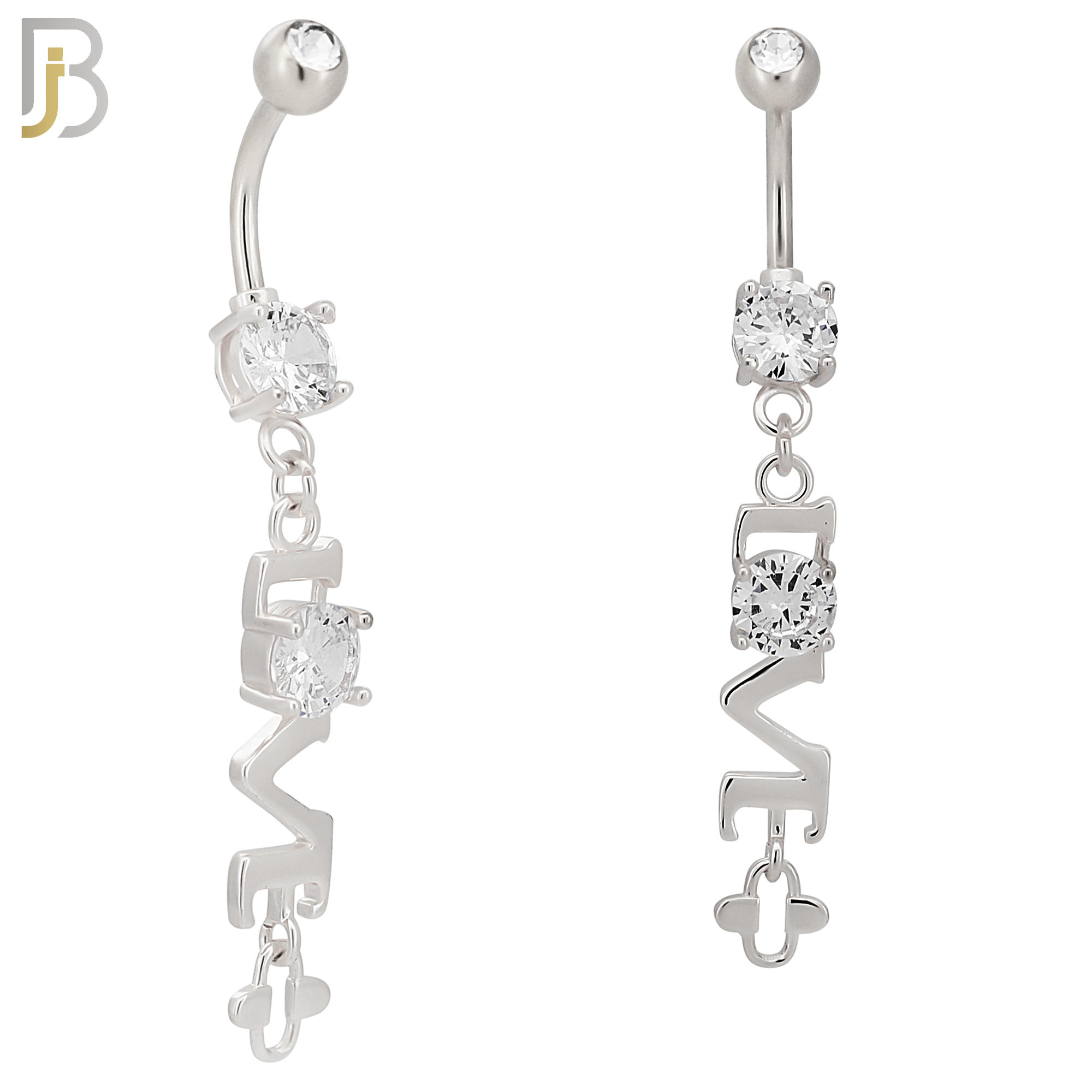 N0138 - 316L Surgical Steel Dangling L-O-V-E letters with CZ Belly Ring image 1