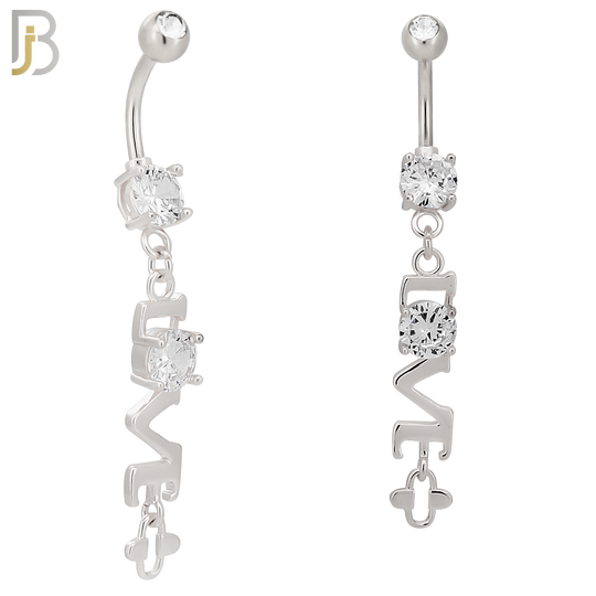 N0138 - 316L Surgical Steel Dangling L-O-V-E letters with CZ Belly Ring image 1