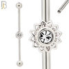 BB24 - 316L Surgical Steel Screw Bar with Brass Flower Design Barbell Industrial (PACK OF 4) image 1