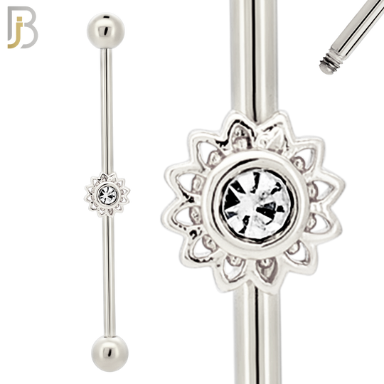 BB24 - 316L Surgical Steel Screw Bar with Brass Flower Design Barbell Industrial (PACK OF 4) image 1