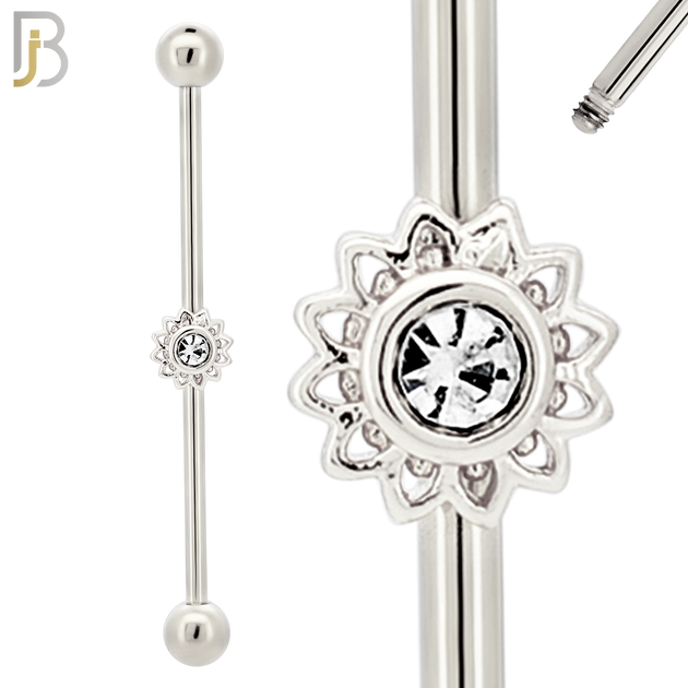 BB24 - 316L Surgical Steel Screw Bar with Brass Flower Design Barbell Industrial (PACK OF 4) image 1