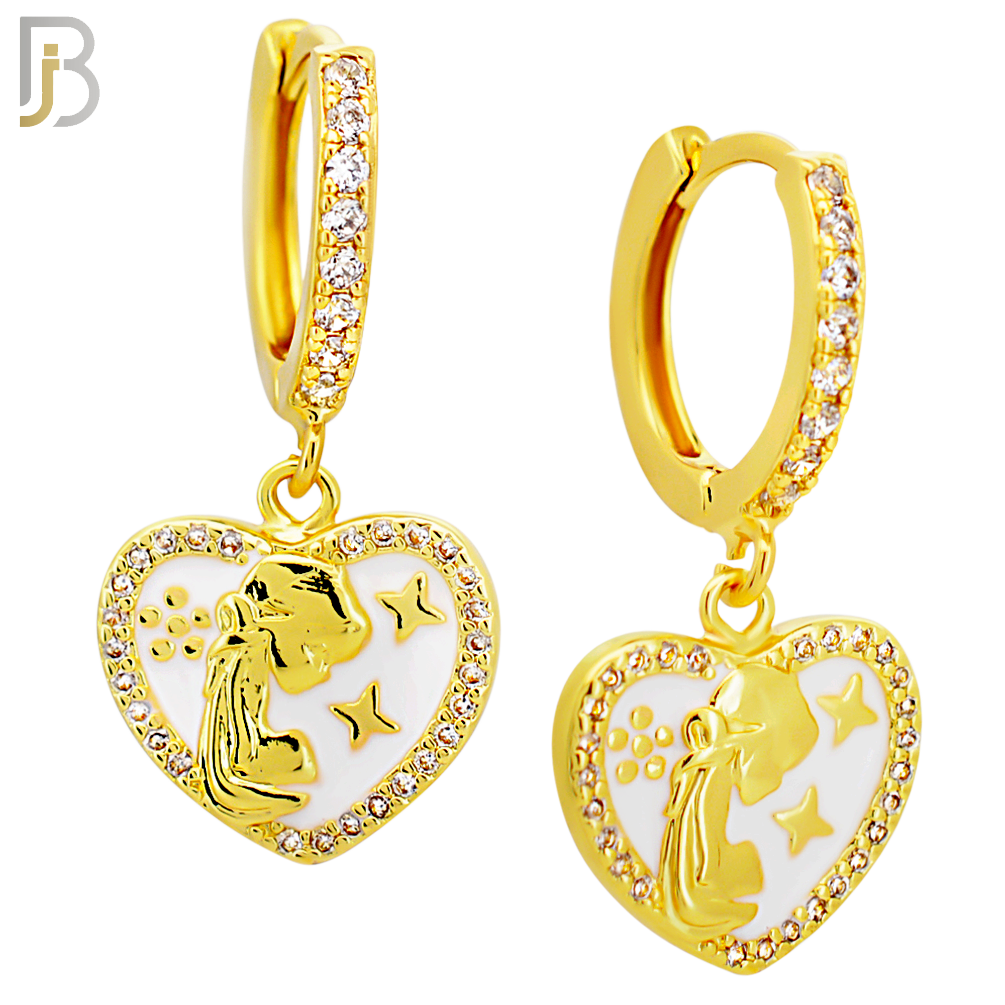 ES495 - 316L Stainless Steel Heart with Praying Angel Dangling Huggies Earrings image 2