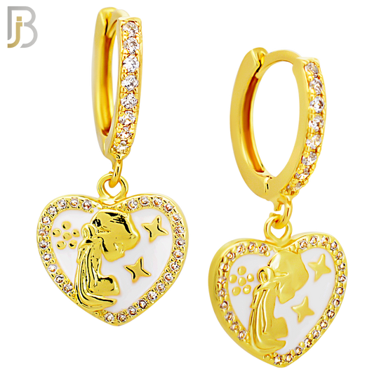 ES495 - 316L Stainless Steel Heart with Praying Angel Dangling Huggies Earrings image 2