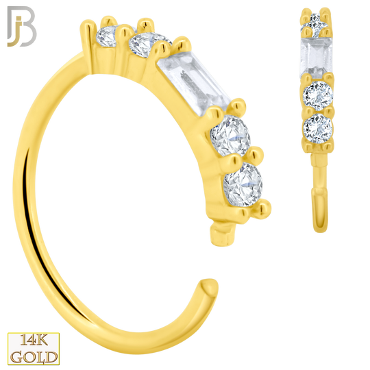 14-CT74C - 14K Solid Gold Hoops with Baguette Shaped Cubic Zirconia and Round Side Stones image 0