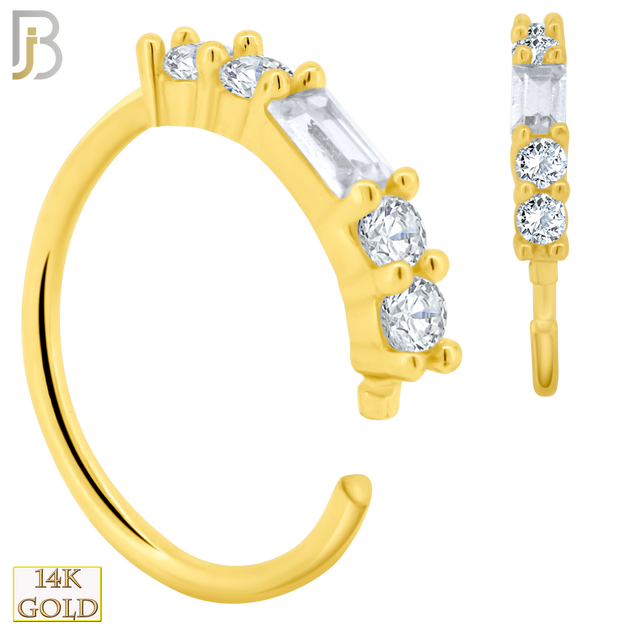 14-CT74C - 14K Solid Gold Hoops with Baguette Shaped Cubic Zirconia and Round Side Stones image 0