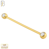 14-BB0714 - 14k Solid Gold 14g Barbell with Double Gem 5mm Ball with CZ Externally Threaded image 1