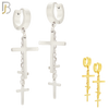 ES39 - 316L Stainless Steel Dangling 3 Cross Design Huggies Clip On image 0