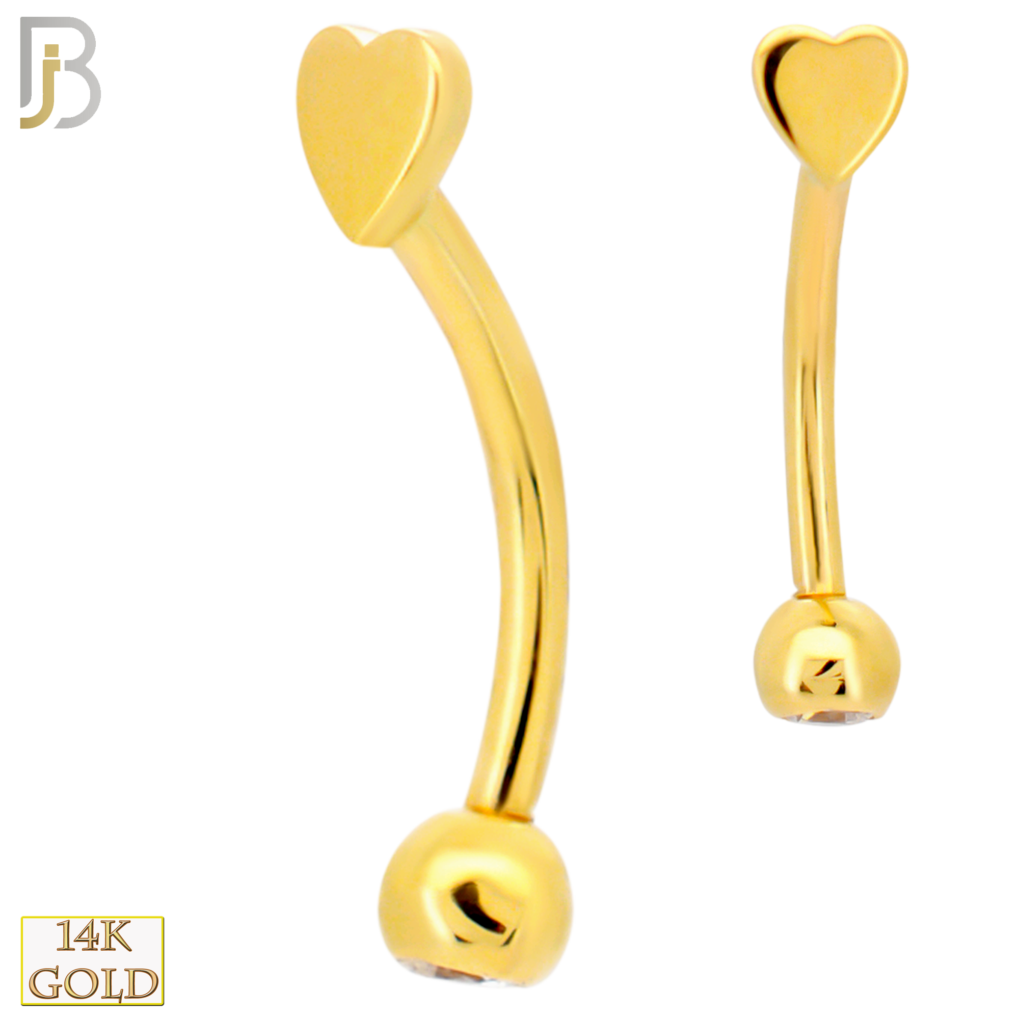 14-EC16 - 14k Yellow Gold Heart Eyebrow Barbell Externally Threaded Screw image