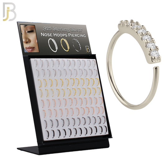 925-PK-CT04M1 - 925 Sterling Silver 22g Thickness 7 CZ Prong Set Hoops Piercing Pack of 96 image 0