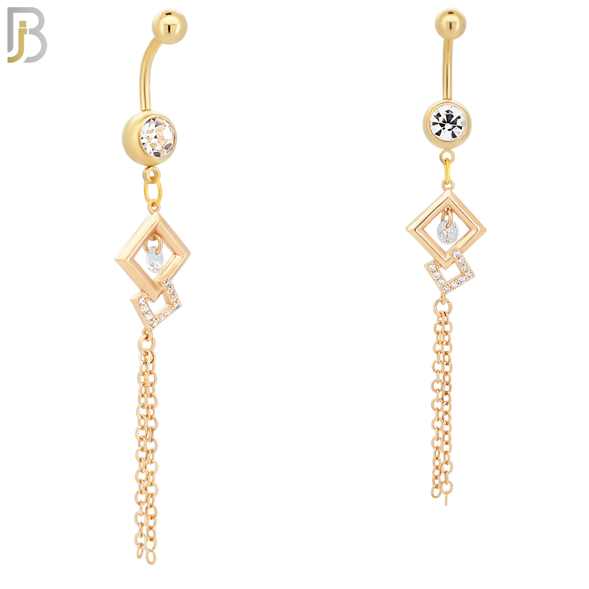 N064 - 316L Stainless Steel Dangling Diamond Shape with Chain Design Belly Ring with 5mm Screw Ball image 2