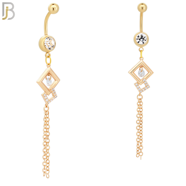 N064 - 316L Stainless Steel Dangling Diamond Shape with Chain Design Belly Ring with 5mm Screw Ball image 2