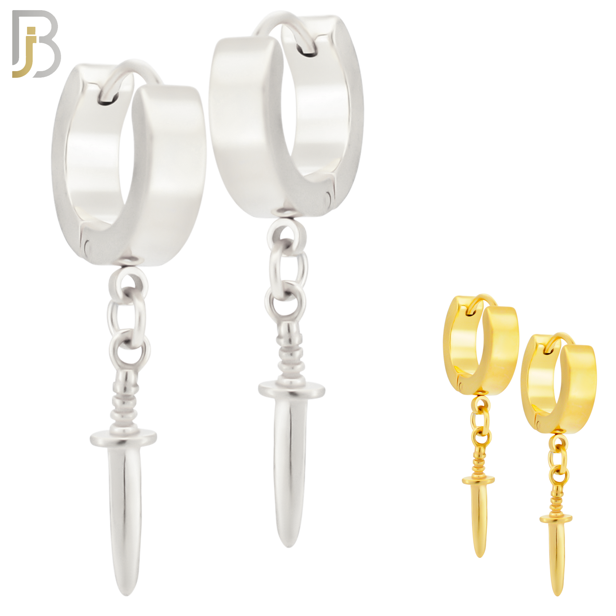 ES284 - 316L Stainless Steel Dangling Plain Straight Dagger Huggies Hoop Earrings image 0