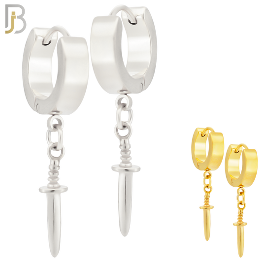 ES284 - 316L Stainless Steel Dangling Plain Straight Dagger Huggies Hoop Earrings image 0