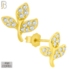 925-ES148 - .925 Sterling Silver Leaf Design with Zircon Design Earring Stud image 2