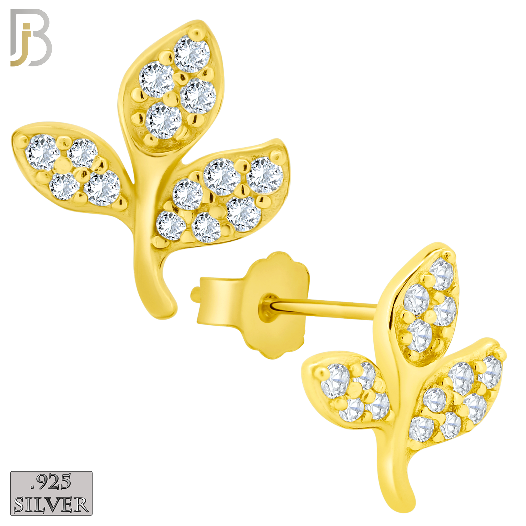 925-ES148 - .925 Sterling Silver Leaf Design with Zircon Design Earring Stud image 2