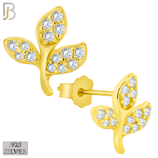 925-ES148 - .925 Sterling Silver Leaf Design with Zircon Design Earring Stud image 2