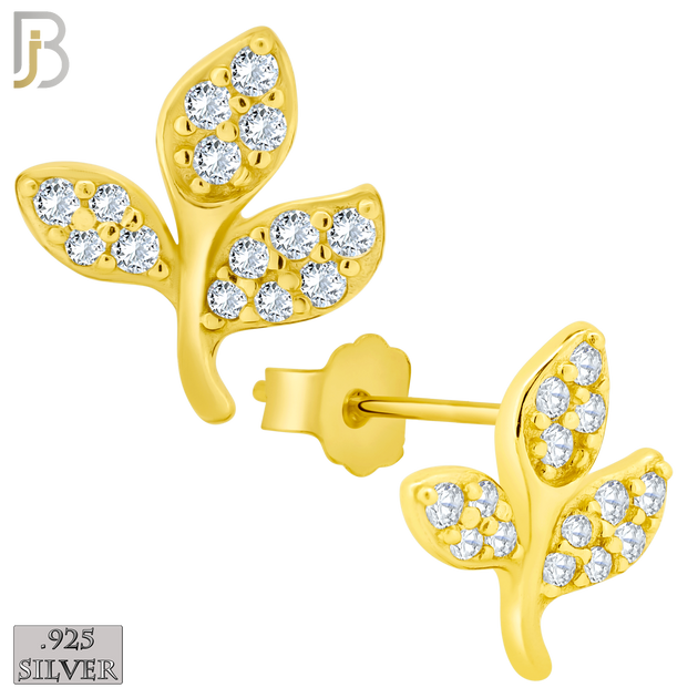 925-ES148 - .925 Sterling Silver Leaf Design with Zircon Design Earring Stud image 2