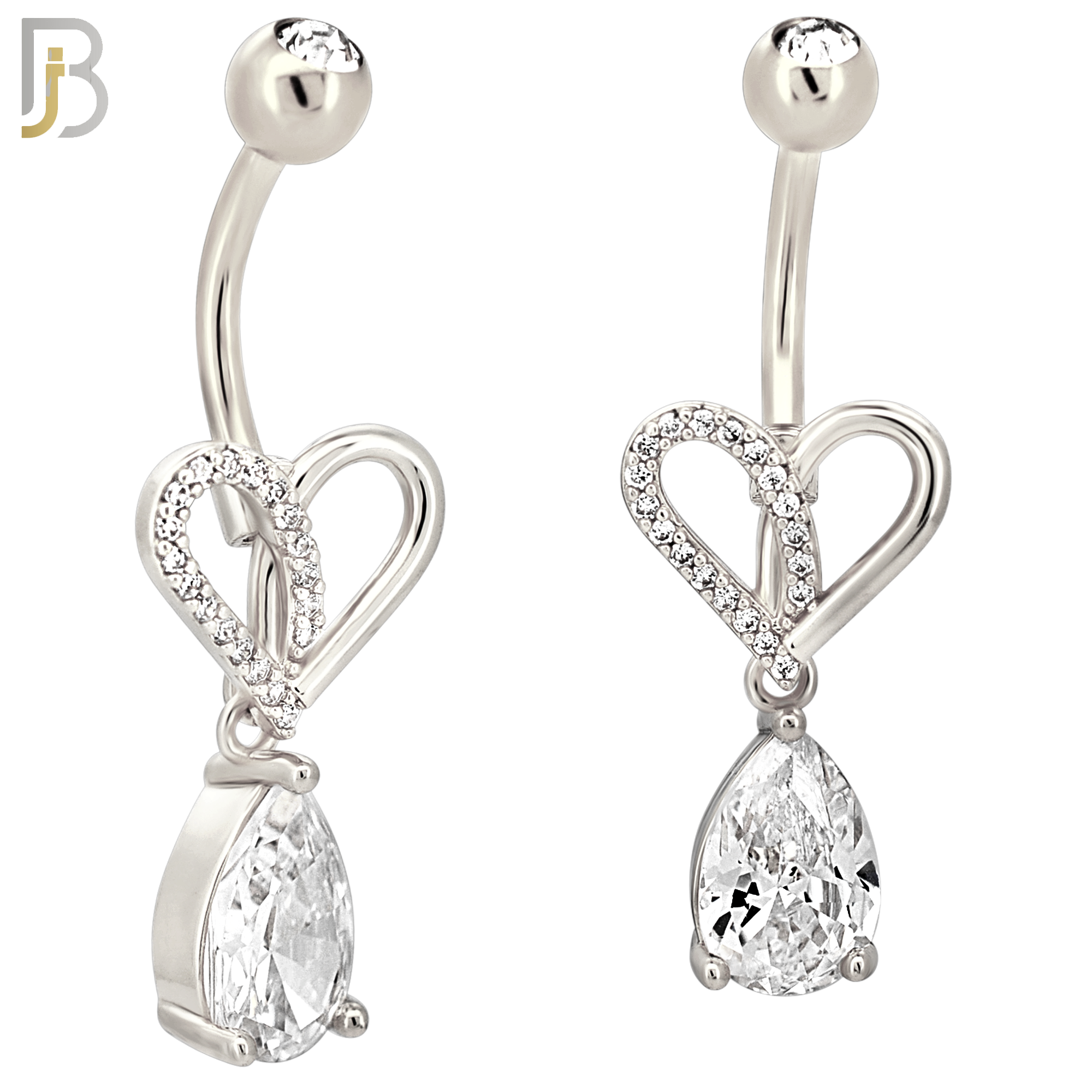 N0154 - 316L Surgical Steel Heart with Dangling Pear Shaped CZ Belly Ring image 1
