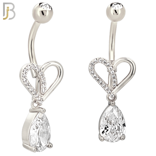 N0154 - 316L Surgical Steel Heart with Dangling Pear Shaped CZ Belly Ring image 1