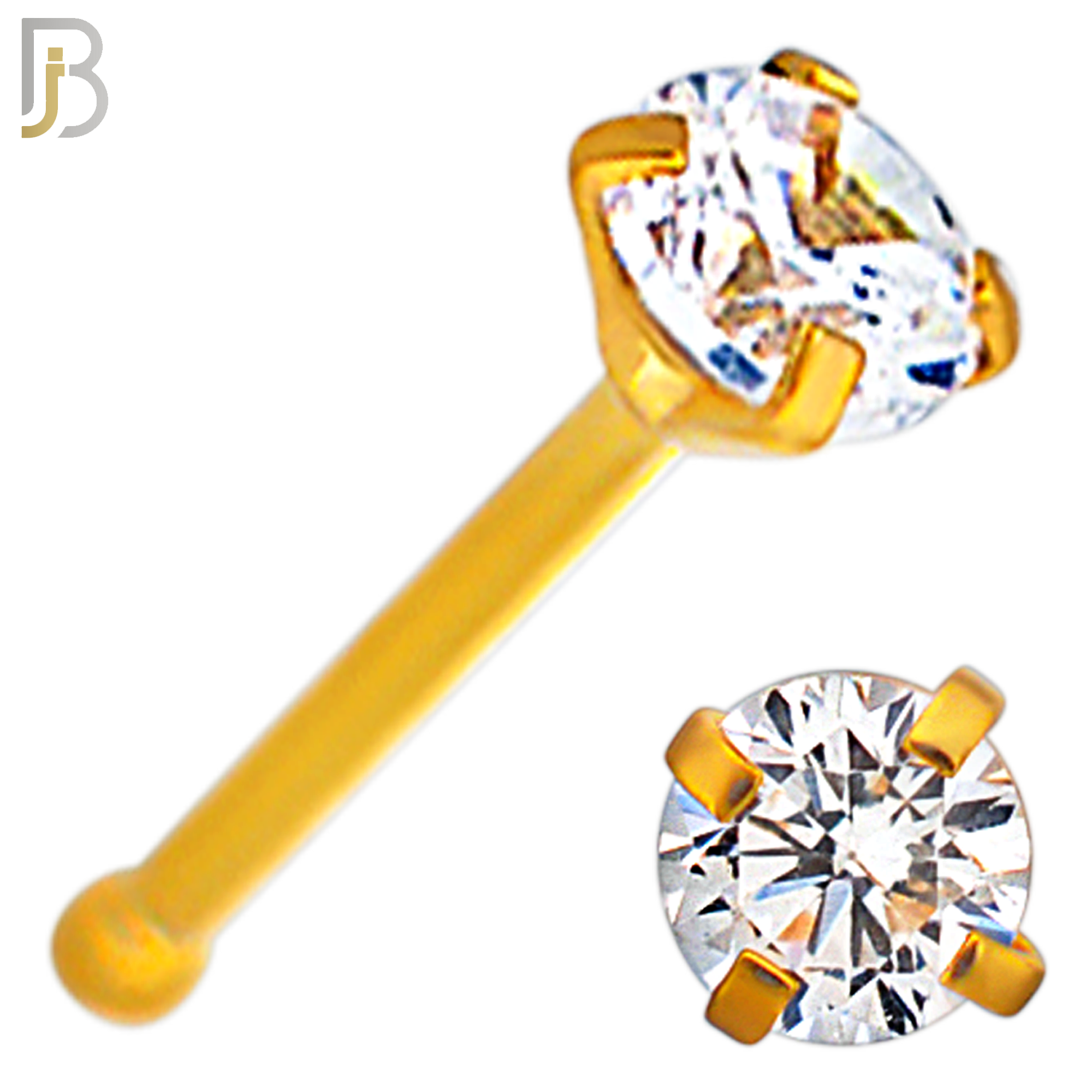 NR01G - 316L Surgical Steel Gold Plated Nose Bone Prong Set Zircon Round Nose Ring (PACK OF 6) image 4