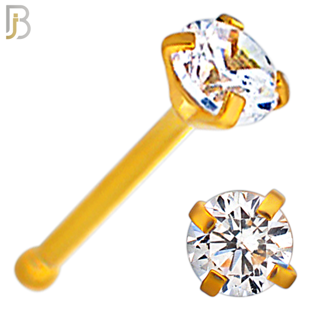 NR01G - 316L Surgical Steel Gold Plated Nose Bone Prong Set Zircon Round Nose Ring (PACK OF 6) image 4