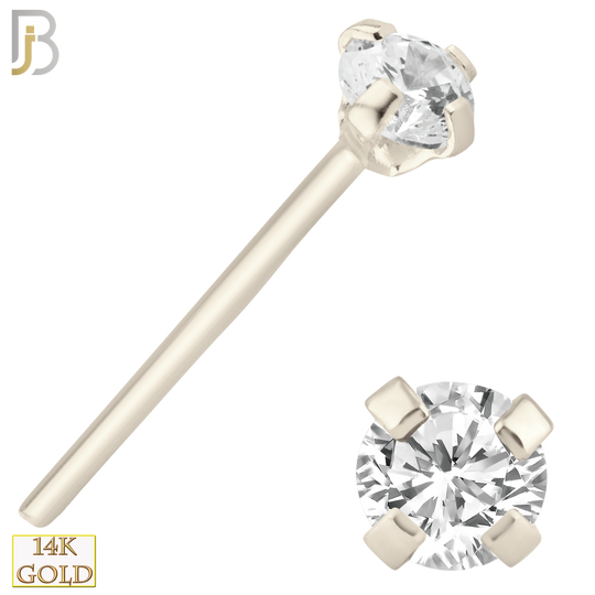 14-NR02CW-20 - 20g Thickness 14k Solid White Gold Prong Setting  Round Cubic Zircona Nose Stud Bend-it Yourself, Nose Straight  image 4