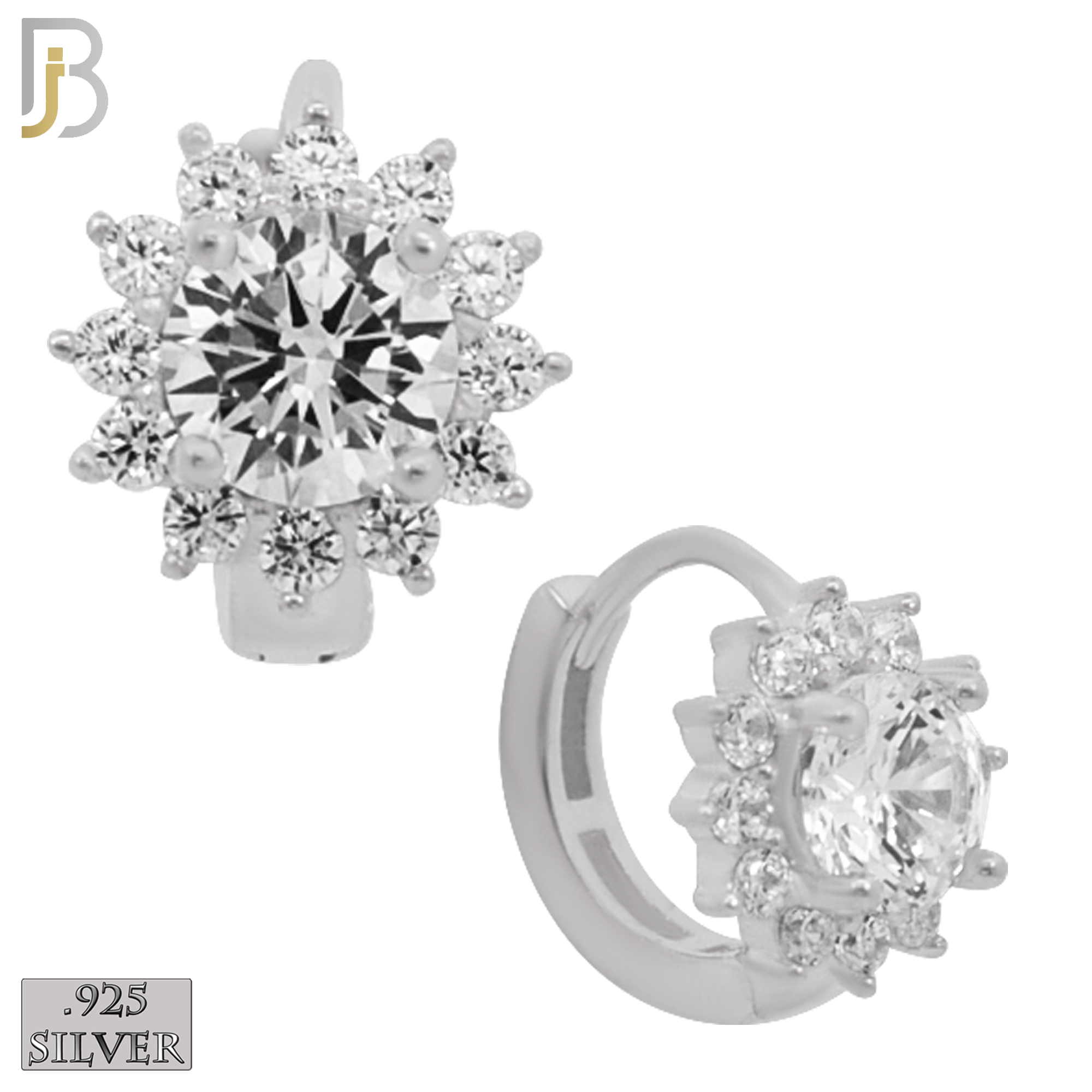 925-ES274 - 925 Sterling Silver Round Prong Multi Zircon Design Huggies Hoops Earrings Stud image 1