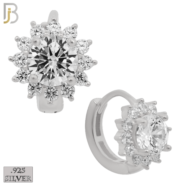 925-ES274 - 925 Sterling Silver Round Prong Multi Zircon Design Huggies Hoops Earrings Stud image 1