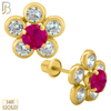 14-ES212 - 14k Solid Gold 9mm Flower Design Earring Stud with Clear & Pink Zircon image 1