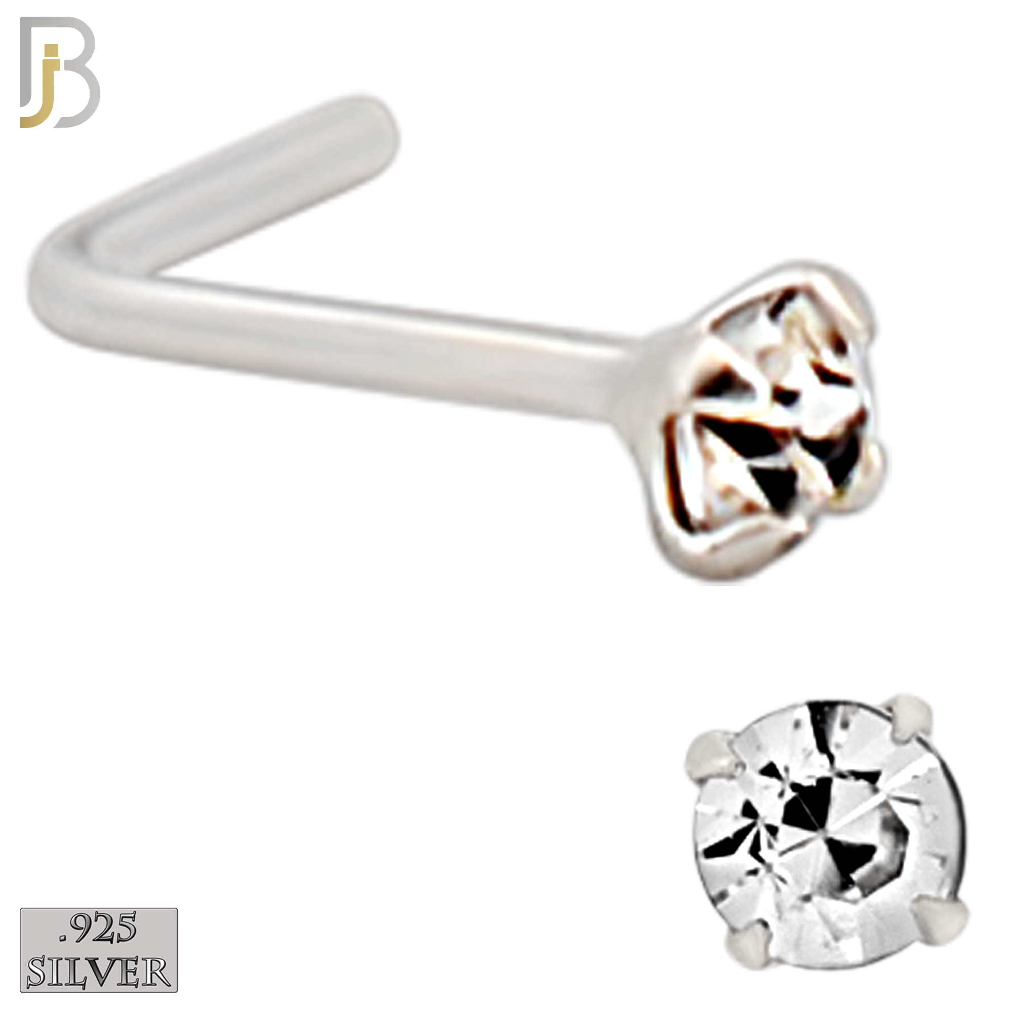 925-PK-NR10S-3C2 - Mixed of 2, 2.5, 3mm Clear CZ 22g Thickness 925 Sterling Silver Nose Studs, L-Shape Prong Set Packages Pack of 120. image 2