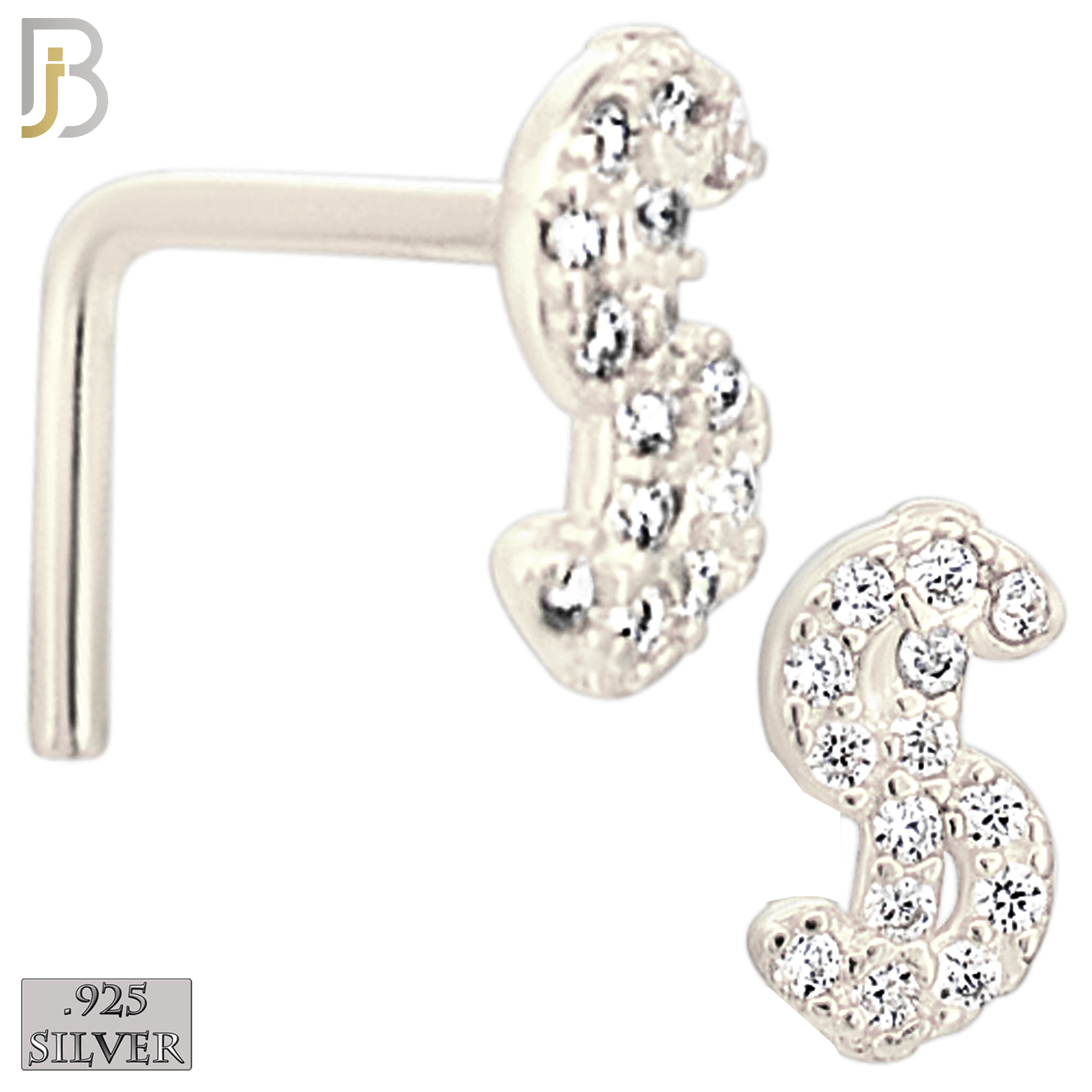 925-NR109LGSC- 925 Sterling Silver Dollar Sign L Shape Nose Ring (Pack of 6) image 1