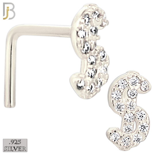 925-NR109LGSC- 925 Sterling Silver Dollar Sign L Shape Nose Ring (Pack of 6) image 1