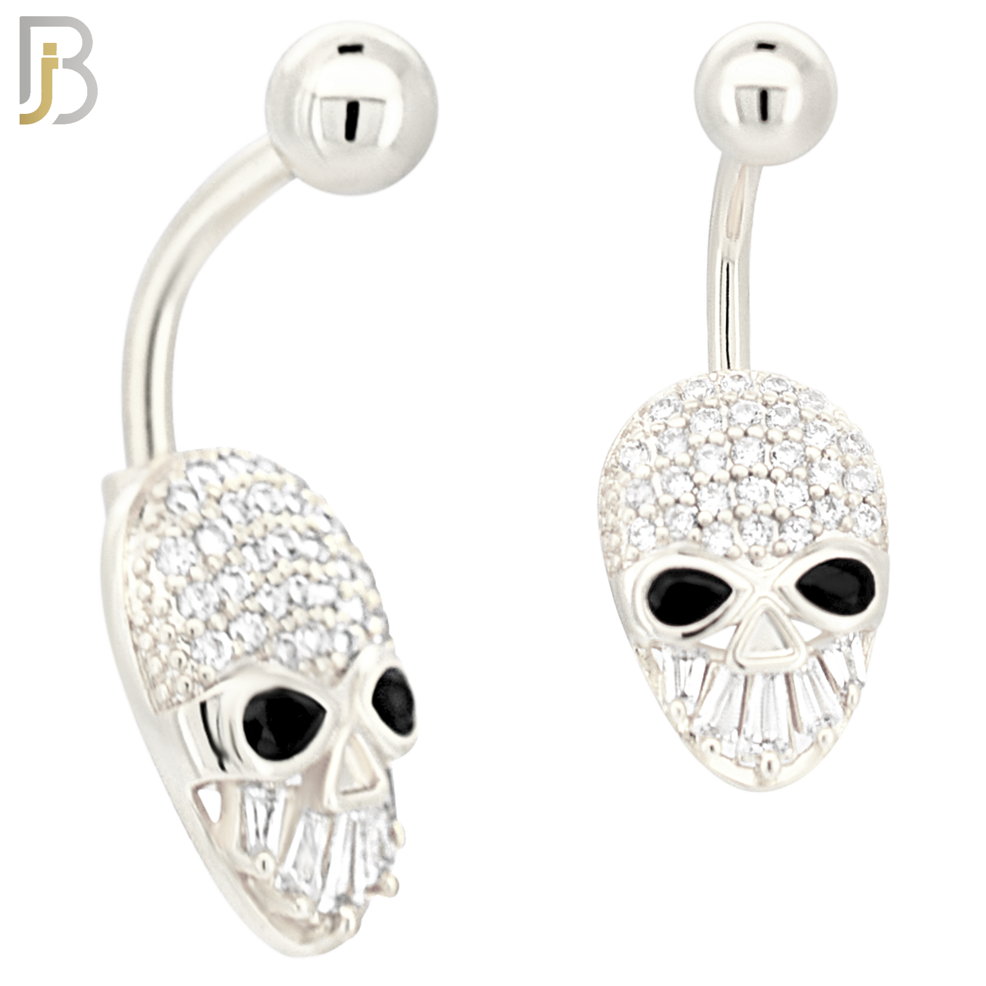 NB98 - 316L Stainless Steel Alien Skull with Multi CZ Banana Belly Ring and 5mm Screw Top image 1
